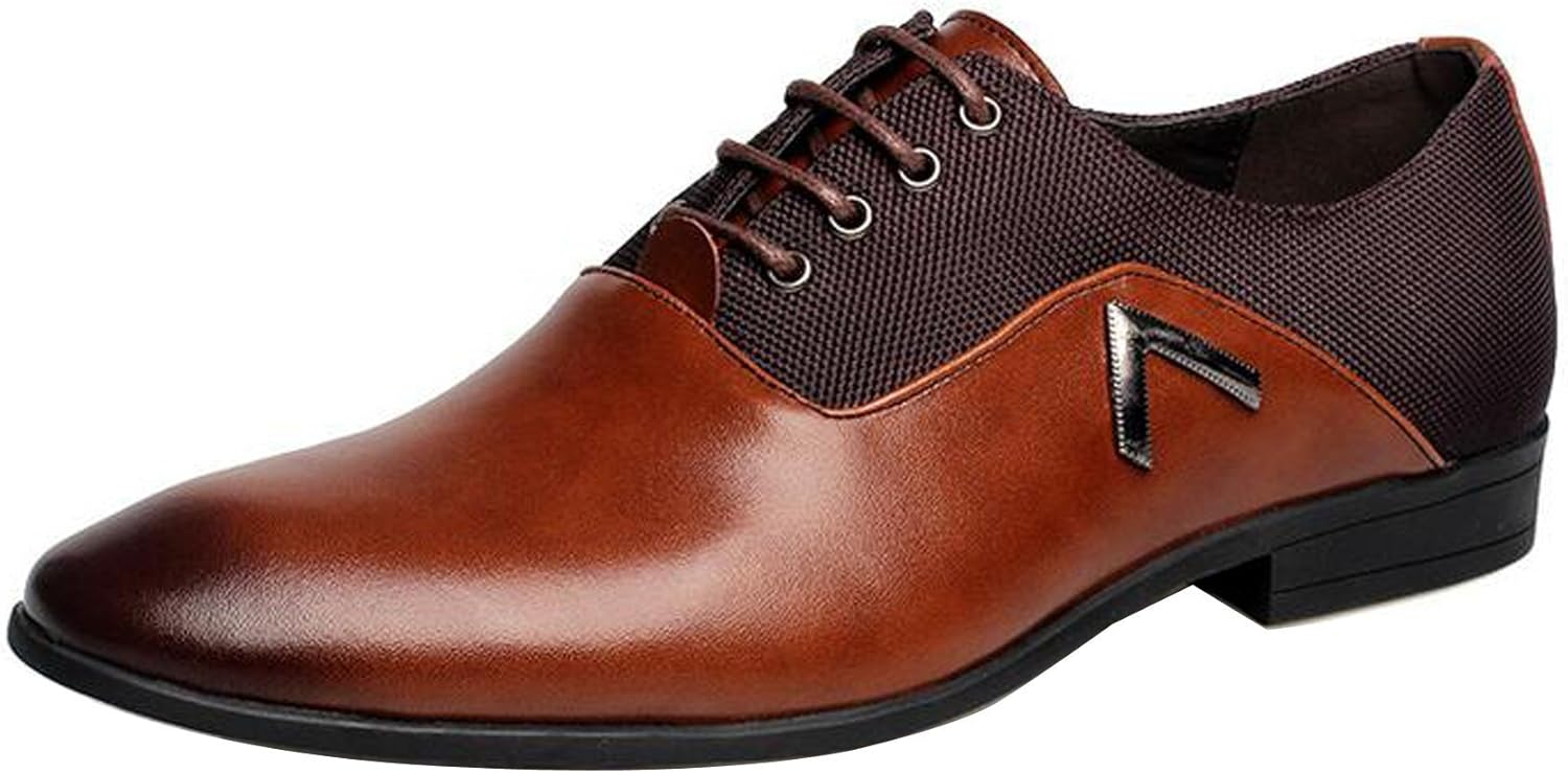 Men Pointed Toe Business Dress Formal Leather Shoes Flat Oxfords Loafers Slip On Brown