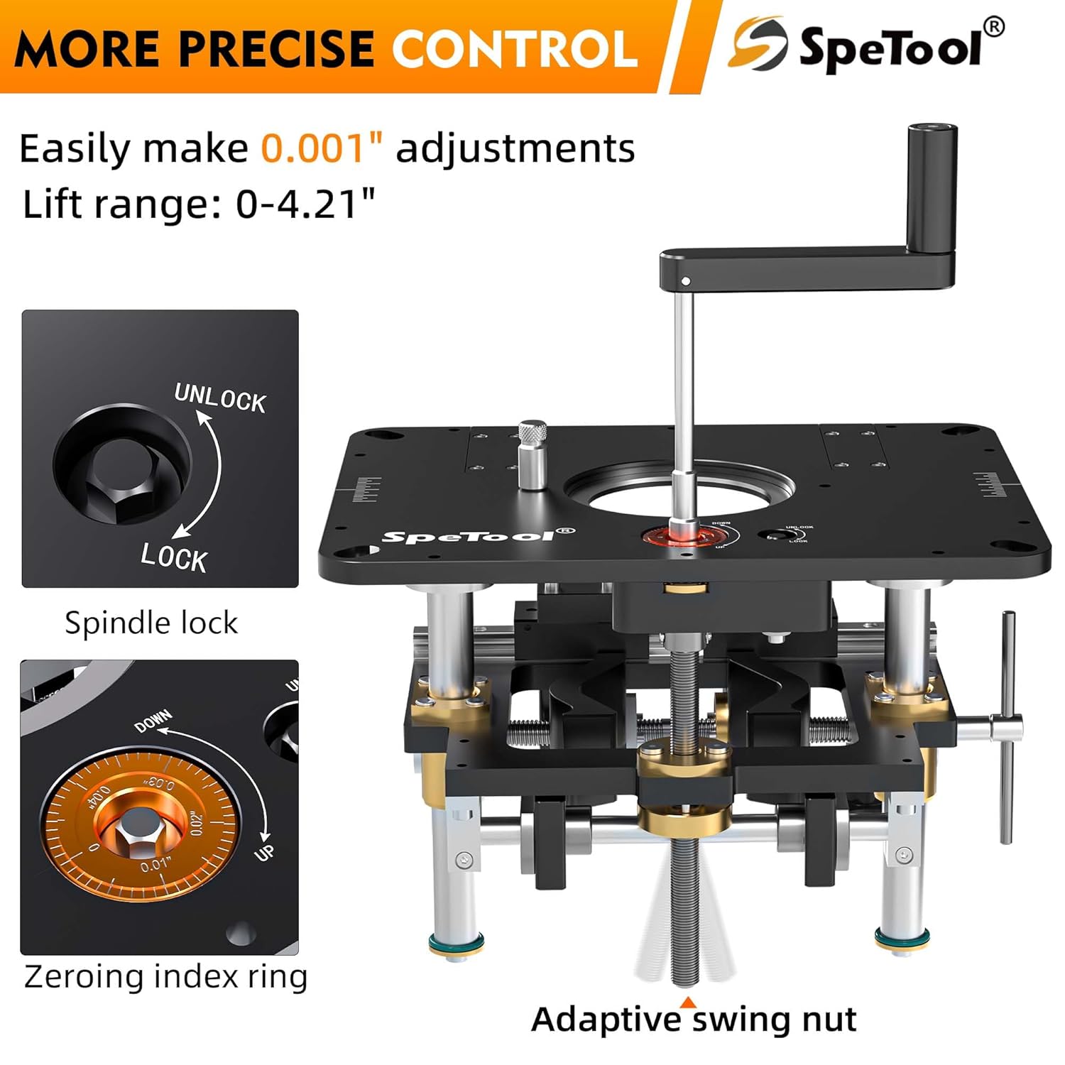 SpeTool Router Lift for 2.56”-4.21” Diameter Routers & Carbide Flush Trim Router Bit 1/4 Shank 1/2 Dia 1/4 CL wiith Top Bearing