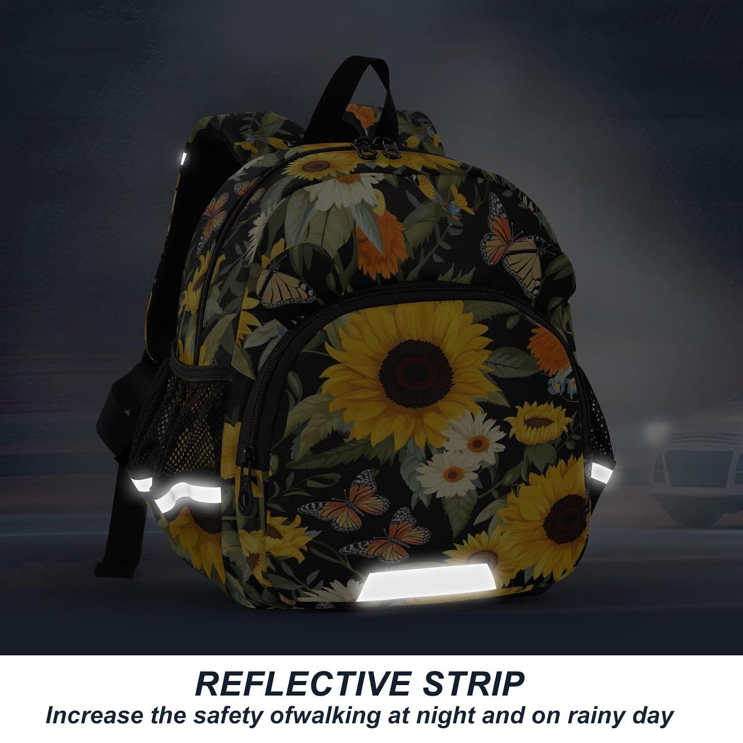 Butterflies Sunflowers Black Toddler Harness Backpack for Boys Girls 3-6 Years Kids Backpack with Anti Lost Safety Leash Baby Harness Bookbag for Walking Travel Preschool