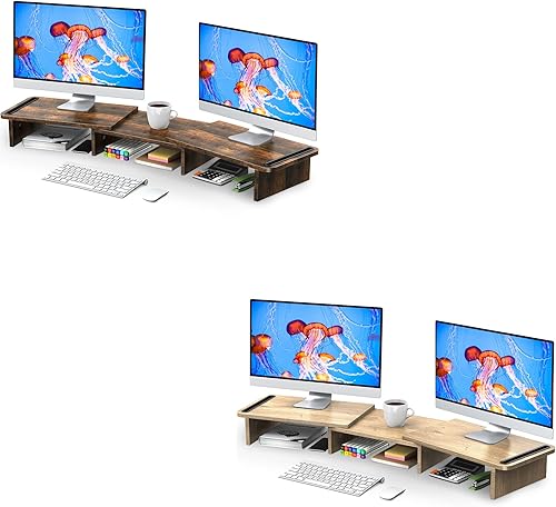 Zimilar Elevador de soporte de monitor de madera dual (marrón rojizo grande) Soporte de monitor de madera doble (negro)