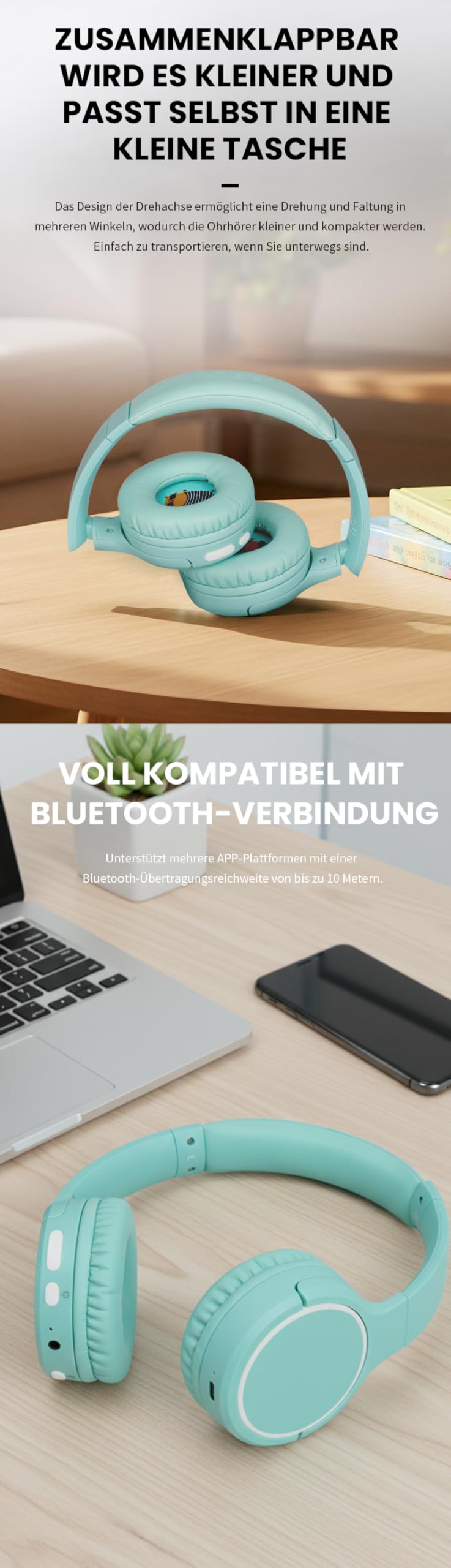 KO-Star Over Ear Kopfhörer Kabellos Bluetooth BT-1700 – 40 mm Treiber, AUX Kabel, Mikrofon, faltbar, Bluetooth 5.2, bis 20 Std. Akku, USB-C