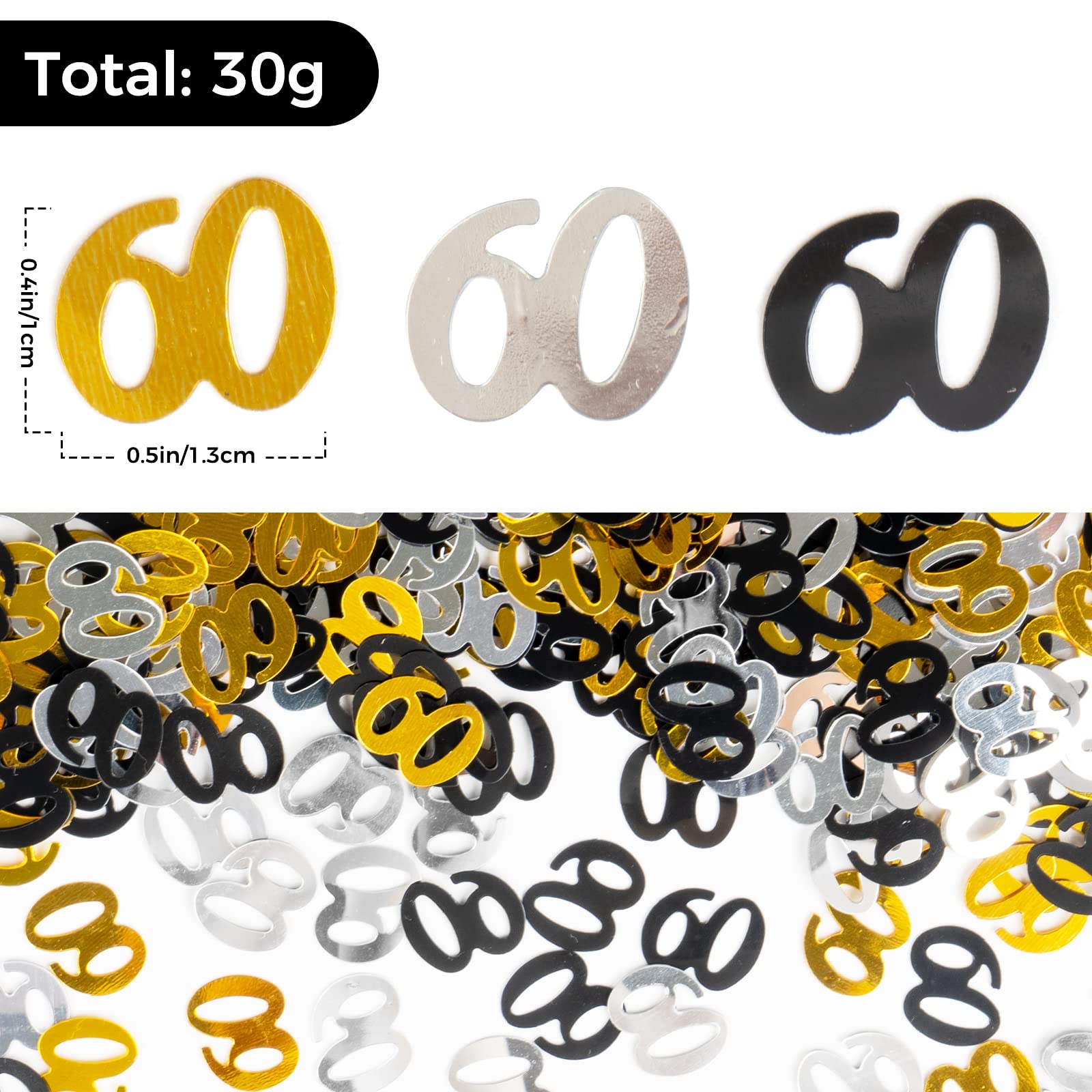 Coriandoli 60° Compleanno Nero Oro Argento - 30g Per Decorazioni Tavola, Torte, Regali - Foto 8