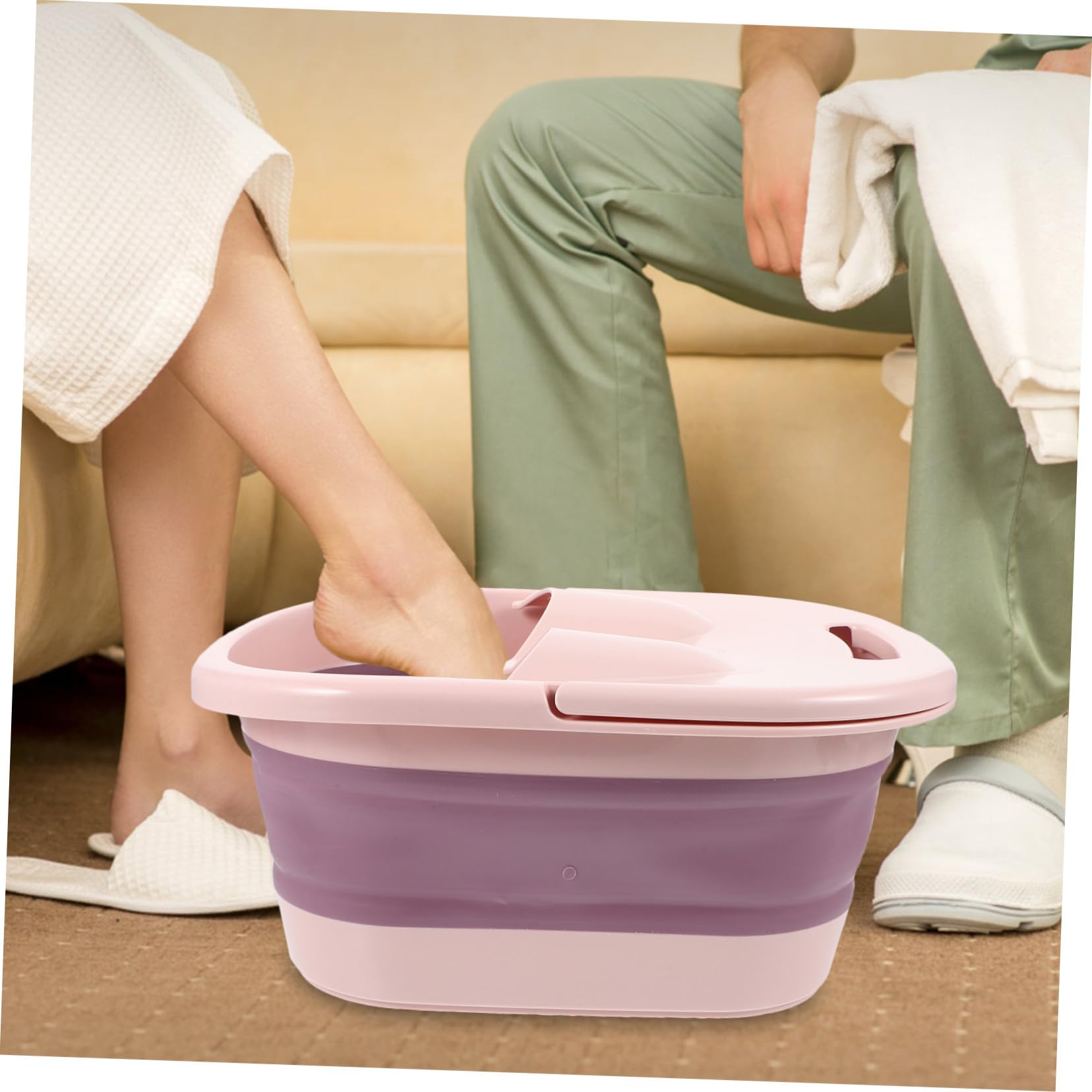Klappbares mit Selbstmassagefunktion Fußbadeeimer aus Kunststoff und Silikon und Stabilem Stand Rosa Kreative Fußmassagewanne für Zuhause und Outdoor