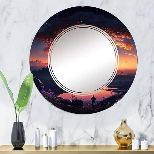 Miniatura 2 de DesignQ Sunset Over Bonsai Tree by Lake II- Vanity Mirror, Bathroom Mirrors, Wall Mirrors for Living Room, Bedroom - Round Mirror - Large 24'x24',