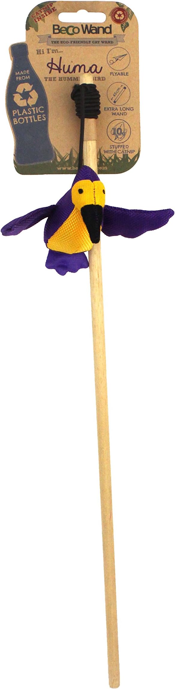 Beco Pets Wand Toy - Huma the Hummingbird Catnip Stuffed Soft Toy with Elastic Rope - Toy for Cats