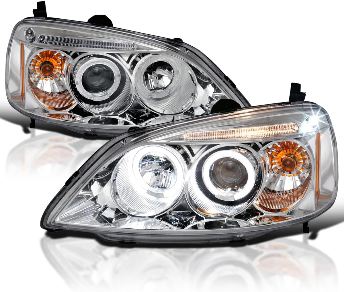SPEC-D TUNING LED JDM Chrome Housing Clear Lens Projector Headlights