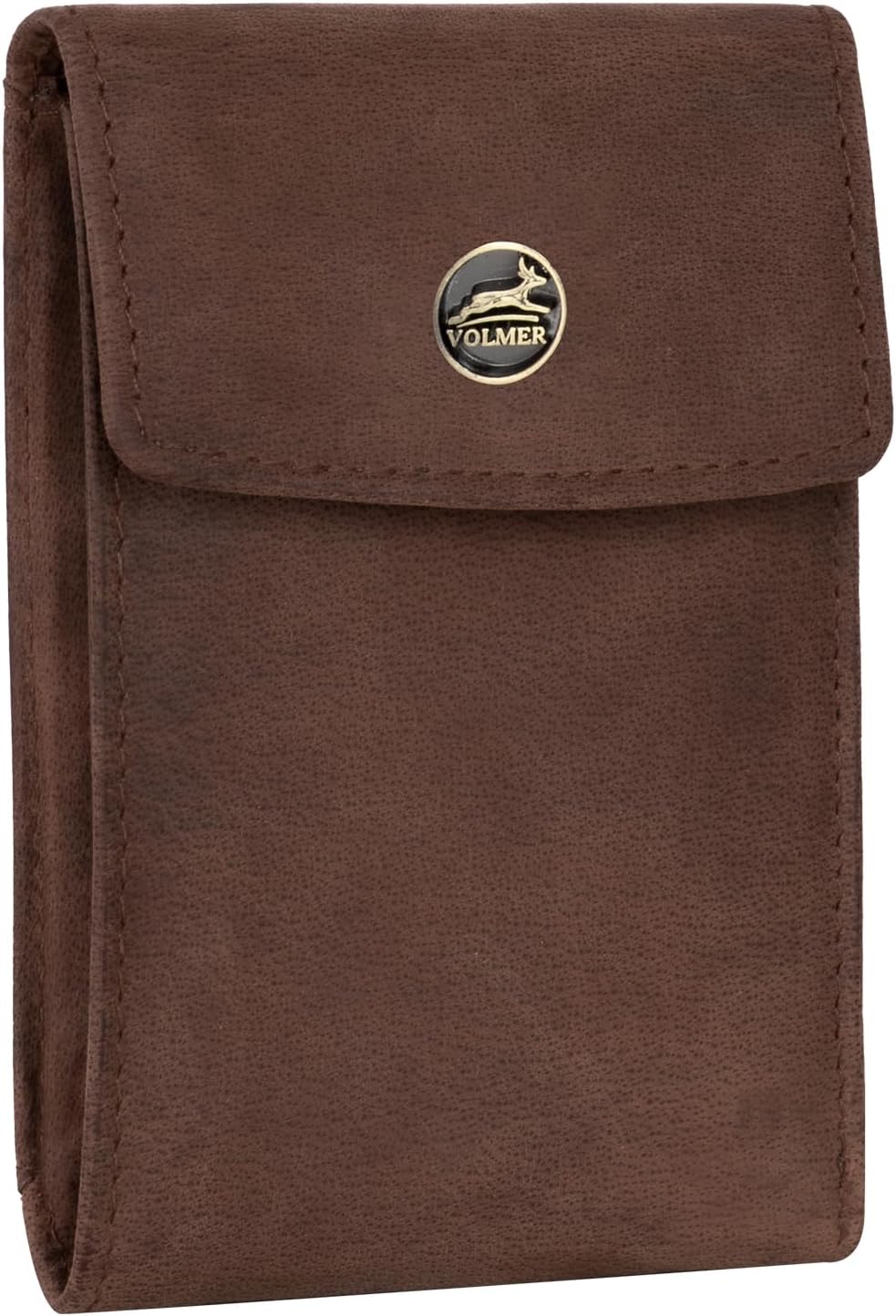 Fa.Volmer Compact leather wallet with RFID protection, large coin compartment, 9 compartments for credit cards, includes gift box, VO40, brown, Mini, Classic