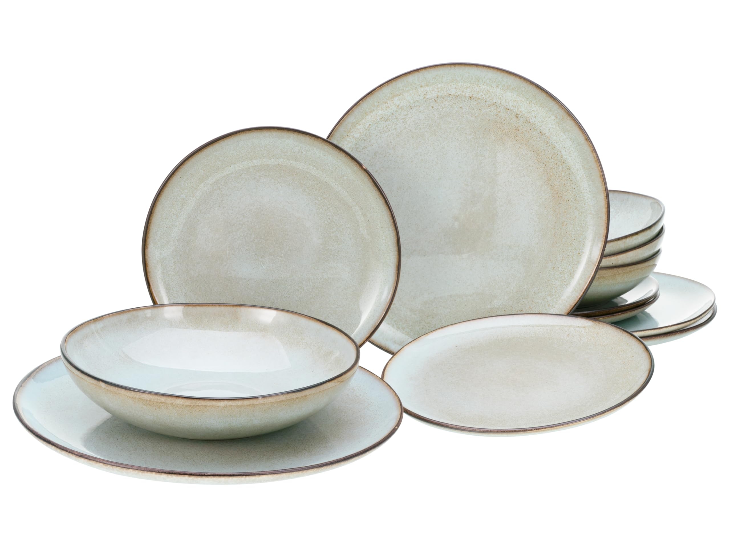 CreaTable, 14438, Serie Stone Town Grey, 12-teiliges Geschirrset für 4 Personen, Teller Set aus Steinzeug, spülmaschinen- und mikrowellengeeignet, Made in Europe
