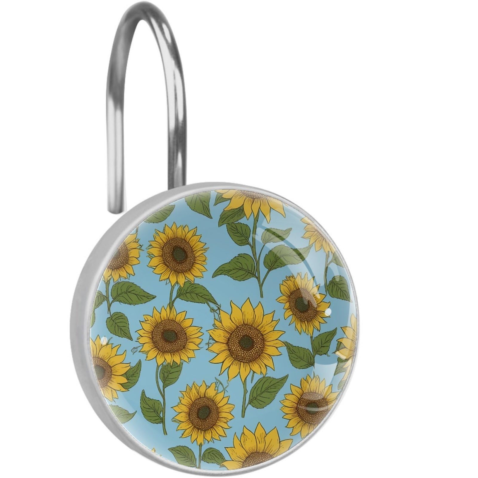 VAPOKF Shower Curtain Hooks, Sunflower Print Rust Proof Decorative Shower Curtain Rings, Modern Farmhouse Designer Shower Curtain Hangers for Bathroom, 12Pcs