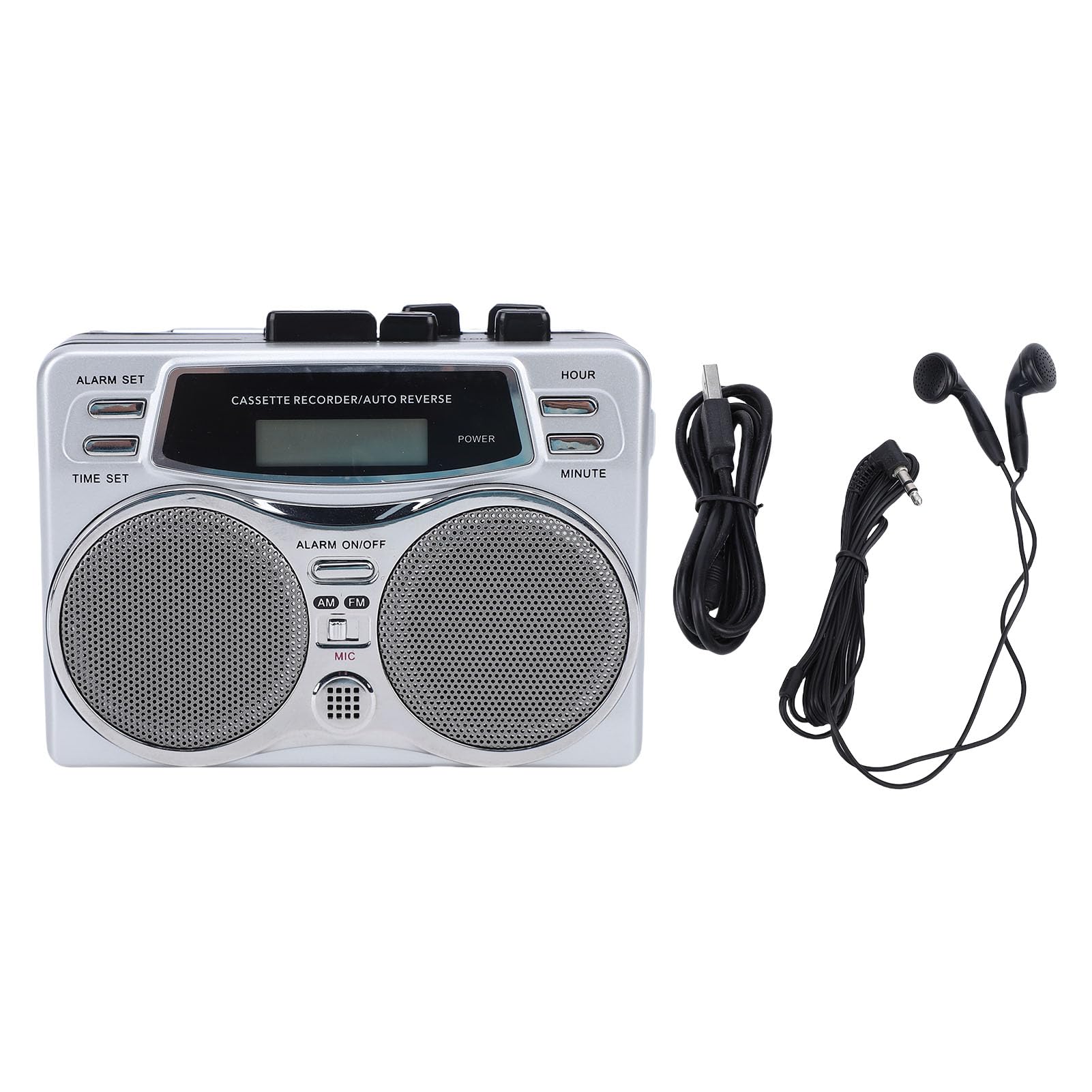 ASHATA Retro Kassettenspieler mit AM FM Radio, Tragbarer Kassettenspieler mit Integriertem Stereolautsprecher und Kopfhöreranschluss, Digitaler Zeitschaltuhr, für zu Hause Im Freien