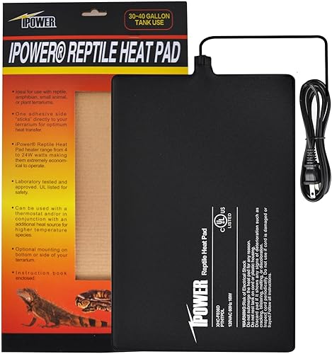 iPower Almohadilla de calor para reptiles de 8 x 12 pulgadas y 16 W, calentador de terrario para animales pequeños