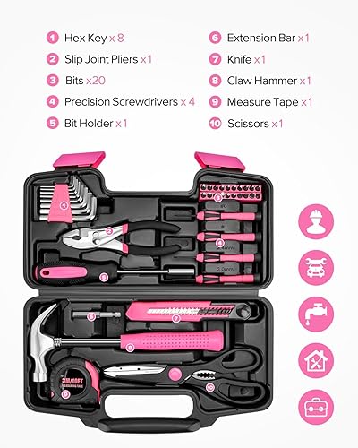 Miniatura 2 de Juego de herramientas para el hogar de 39 piezas, kit de herramientas de mano esenciales con caja de herramientas de plástico para reparaciones en