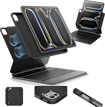 ESR iPad Pro 11 Inch Case with Keyboard M5/M4, 2025/2024, iPad Pro 115th Keyboard Case with Easy-Set Magnetic Stand, Portrait/Landscape Modes, Removable Protective Case, Rebound 360 Series, Black
