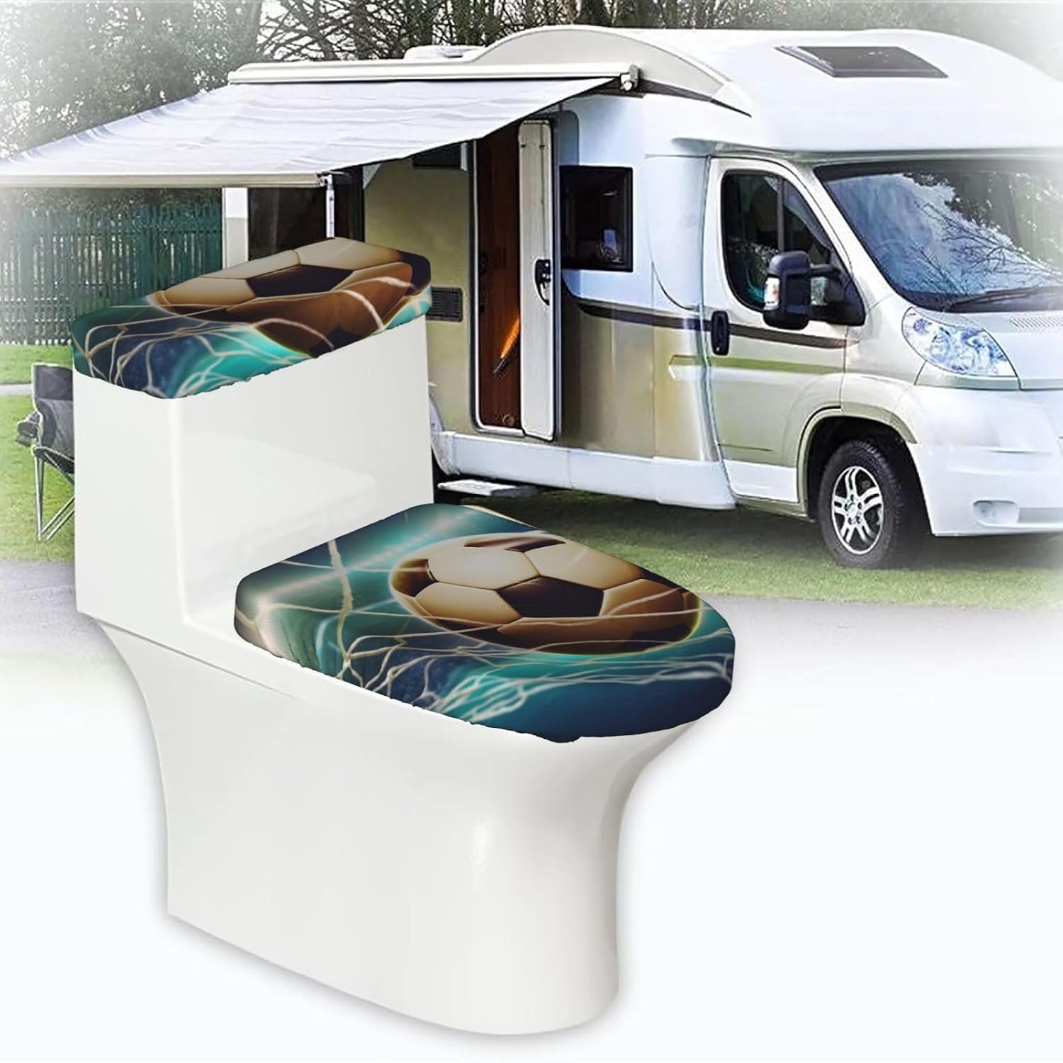 Goal Soccer Toilet Tank Cover And Toilet Lid Cover Set Stretch Bathroom Toilet Lid Seat Cover