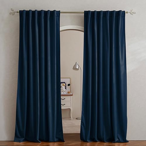 PONY DANCE Cortinas opacas de terciopelo azul prusiano de 84 pulgadas para sala de estar, cortinas de terciopelo con aislamiento térmico y bolsillo