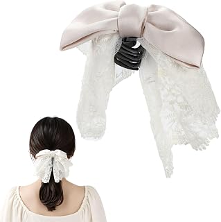 [ハルジオ] ヘアクリップ リボン ヘアアクセ ヘアアクセサリー ヘアリボン レース バンスクリップ 浴衣 髪飾り 白 黒 髪 飾り 花 (ホワイト) | バレッタ 浴衣髪飾り クリップ 髪留め かみどめ ハーフアップ 小物 浴衣小物 ゆかた お祭り 結婚式 成人式 卒業式 ホワイト ブラック ヘア アクセサリー 小顔 ガーリー 韓国 子供 大人 春 夏 かわいい おしゃれ 可愛い お洒落 上品 人気