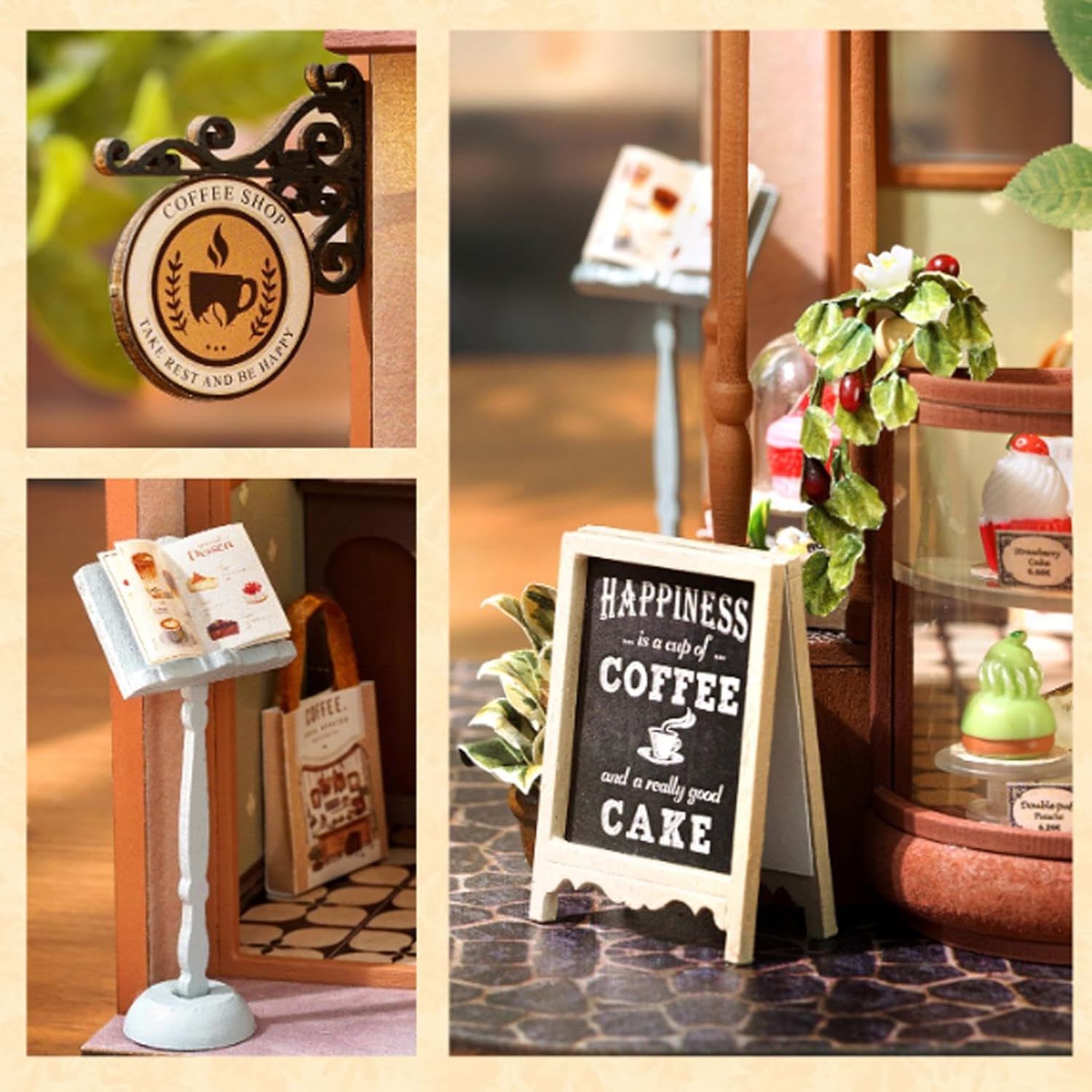 DIYドールハウスキット、LEDライト、18.5x15.5x23.5cm、木製のクラフトセット、ミニチュアホームビルド、カットピース