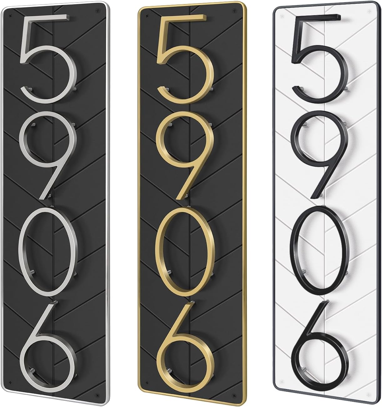 Custom Home Address Signs for Houses, Personalized Modern House Number Signs for Outside, Vertical Horizontal Address Plaque with 5 Inch Floating Metal House Number （Style B)