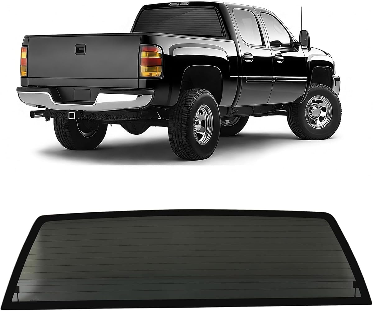 Stationary Rear Back Window Glass Compatible with 1999-2006 Chevy Chevrolet Silverado & 2007 Silverado Classic 1500 2500 3500 Heated Dark Privacy Tempered Glass