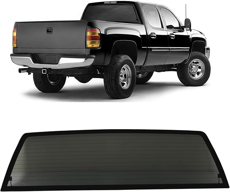 Stationary Rear Back Window Glass Compatible with 1999-2006 Chevy Chevrolet Silverado & 2007 Silverado Classic 1500 2500 3500 Heated Dark Privacy Tempered Glass