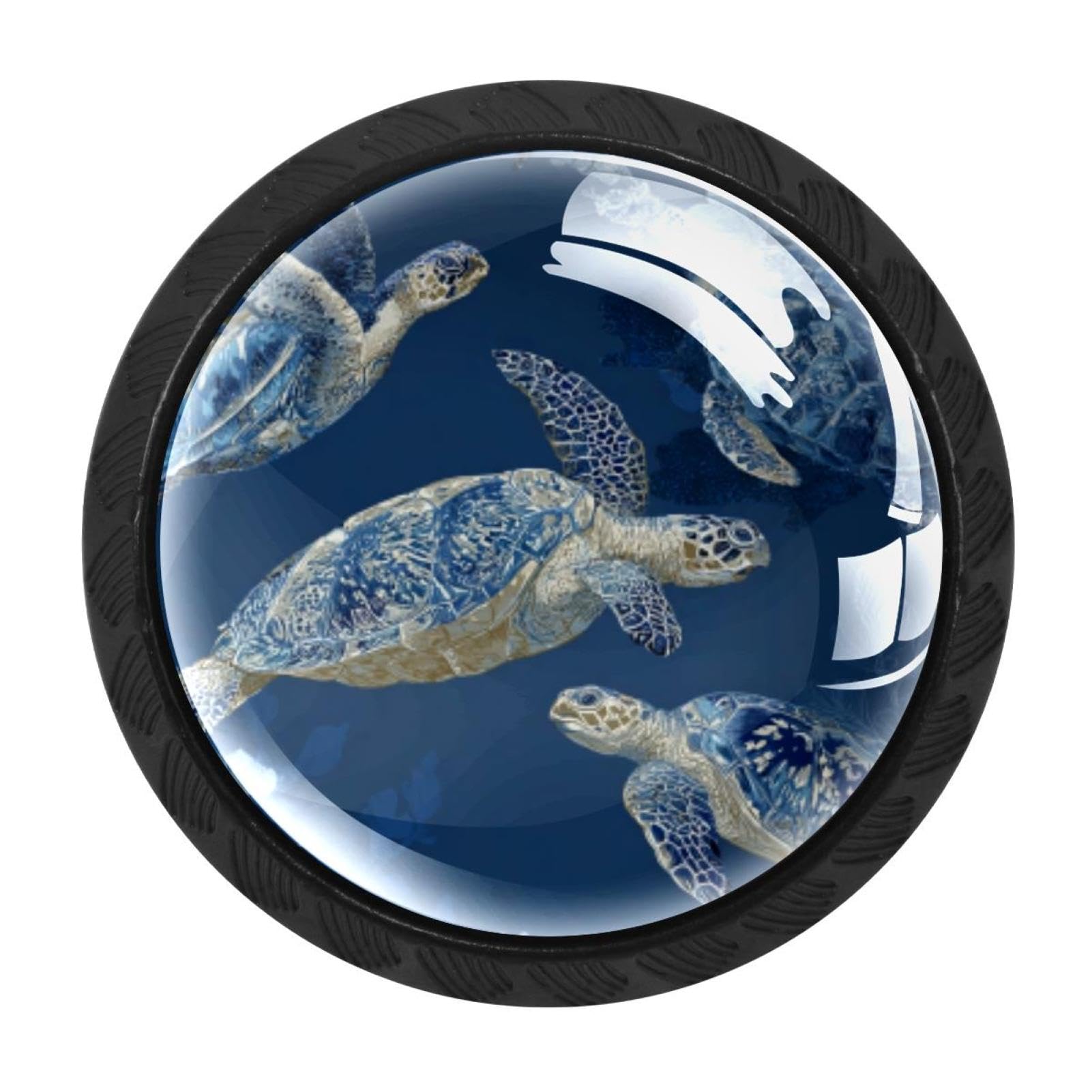 CHENZZZZ Art Sea Turtles Navy Blue Cabinet Knobs 4 Pieces Drawer Kitchen Cabinets Dresser Cupboard Wardrobe Unique Pulls Handles