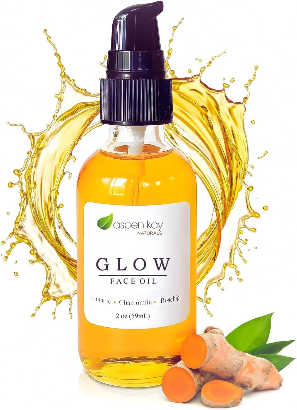 Aspen Kay Naturals Glow - Turmeric & Rosehip Face Oil, Natural & Organic Face Moisturizer with Turmeric, Camellia, Sea Buckthorn and Chamomile - Facial Serum - 2 oz