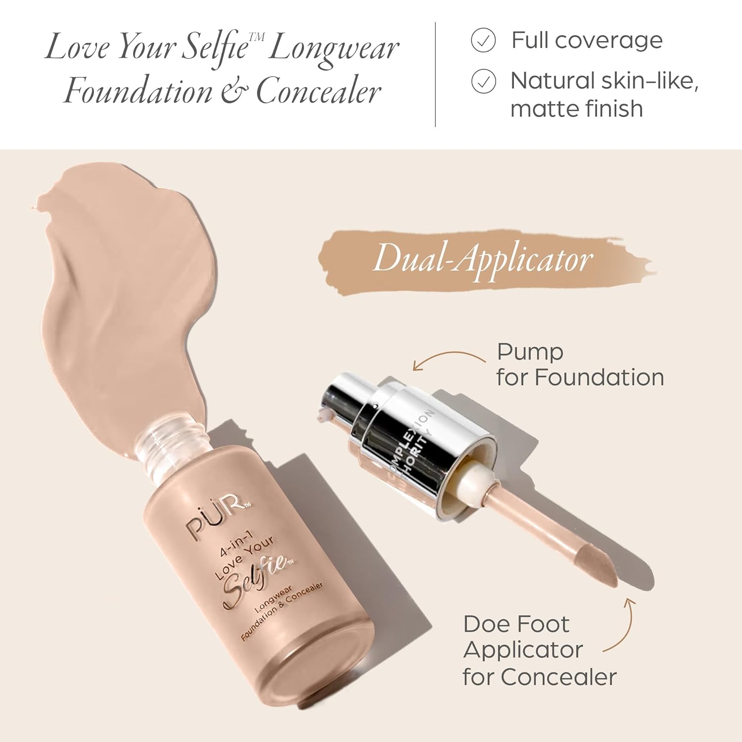 PÜR MINERALS 4-in-1 Love Your Selfie Longwear Foundation & Concealer Full Coverage Liquid Foundation, Hydrating Formula, Cruelty Free - Image 2