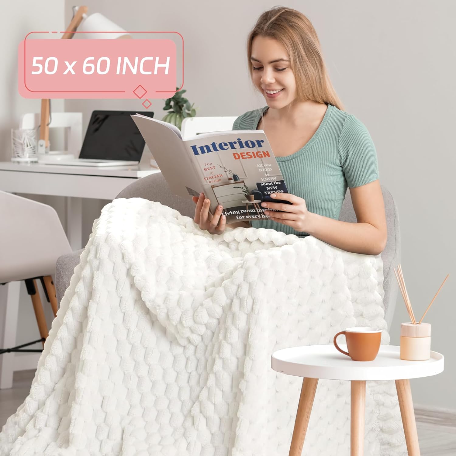 6 Pcs Fleece Throw Blanket - Turtle Velvet Jacquard Decorative Blankets 50 x 60 Inch, 240 GSM Cozy Lightweight Bed Throw for All Seasons and Valentine's Day, Donation Gifts, Beige - Image 2