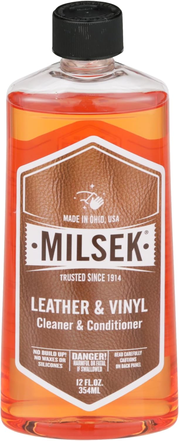 Milsek Leather & Vinyl Cleaner & Conditioner - Cleaning Supplies for Leather Home Furnitures, Couch, Automotive Interior, Shoes, Bags - 12 Fl Oz (Pack of 6)
