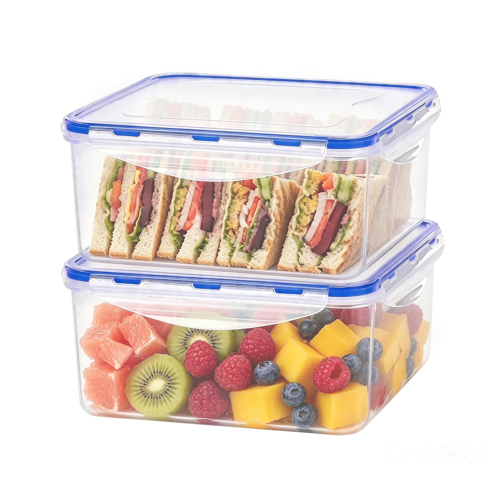 KIGI Large Food Storage Containers, Set of 2 (10 Cup) | Airtight & Leak proof, 4-Sided Lo…