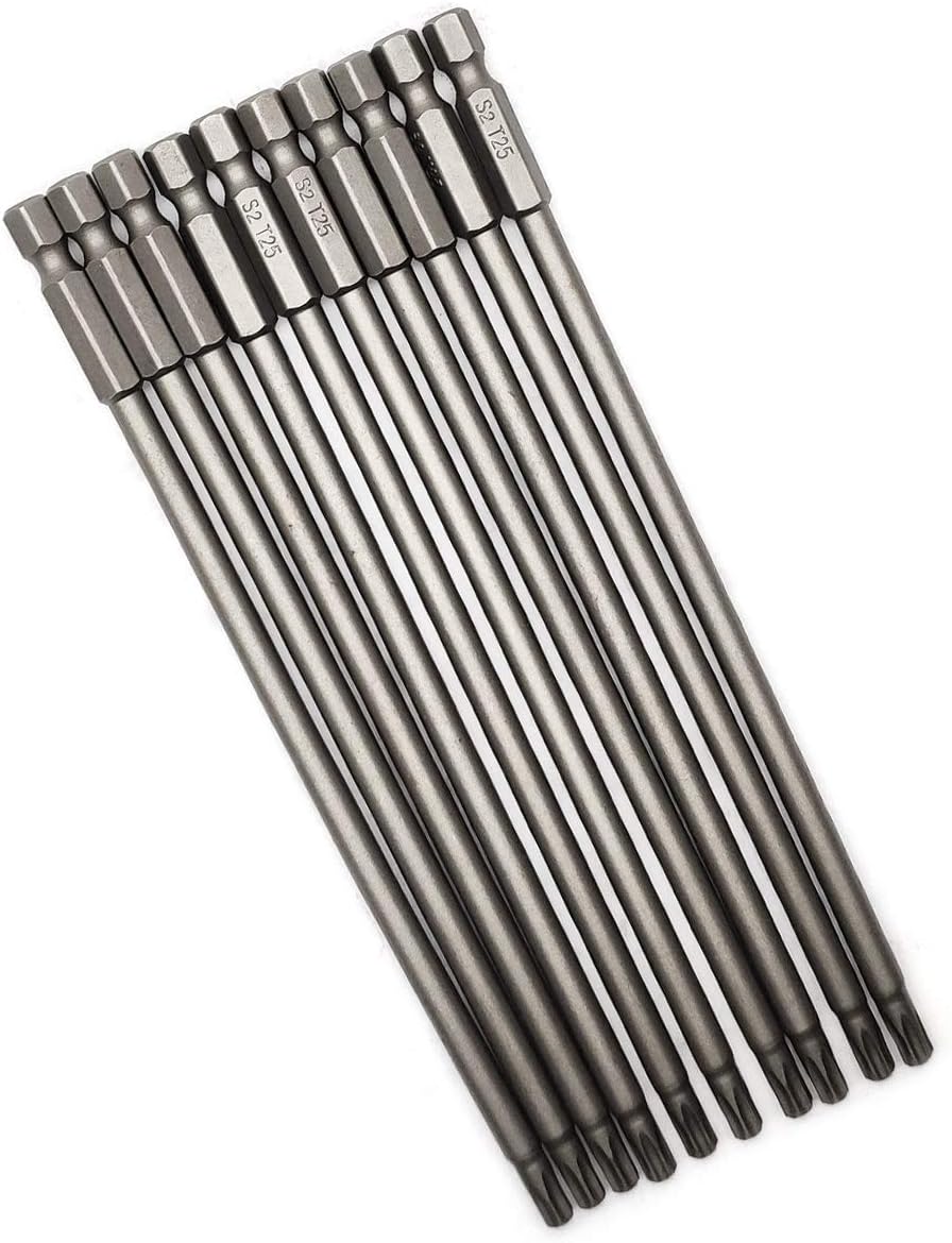 10PCS 6"/150mm T25 Torx Head Screwdriver Bit Set, 1/4 Inch Hex Shank with Quick Release Slot,S2 Steel Magnetic Security Tamper Proof Star 6 Point Screw Driver Kit Tools