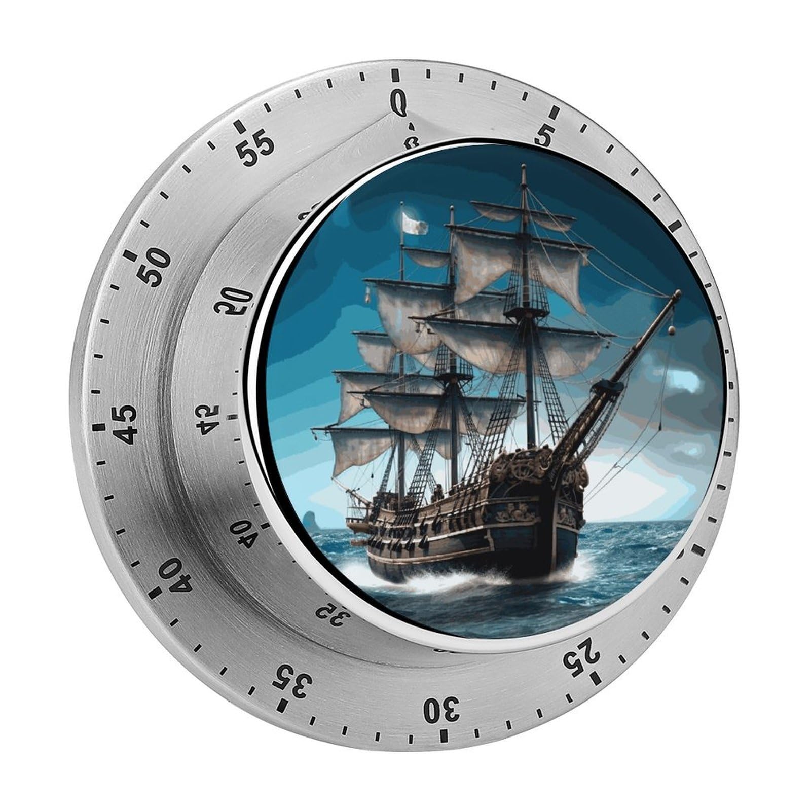 Pirate Ship Timer Loud Mechanical Timer Stainless Steel 60-Minute Kitchen Timers Waterproof Chef Cooking Timers Sport Countdown Clock Portable Countdown Alarm Adult
