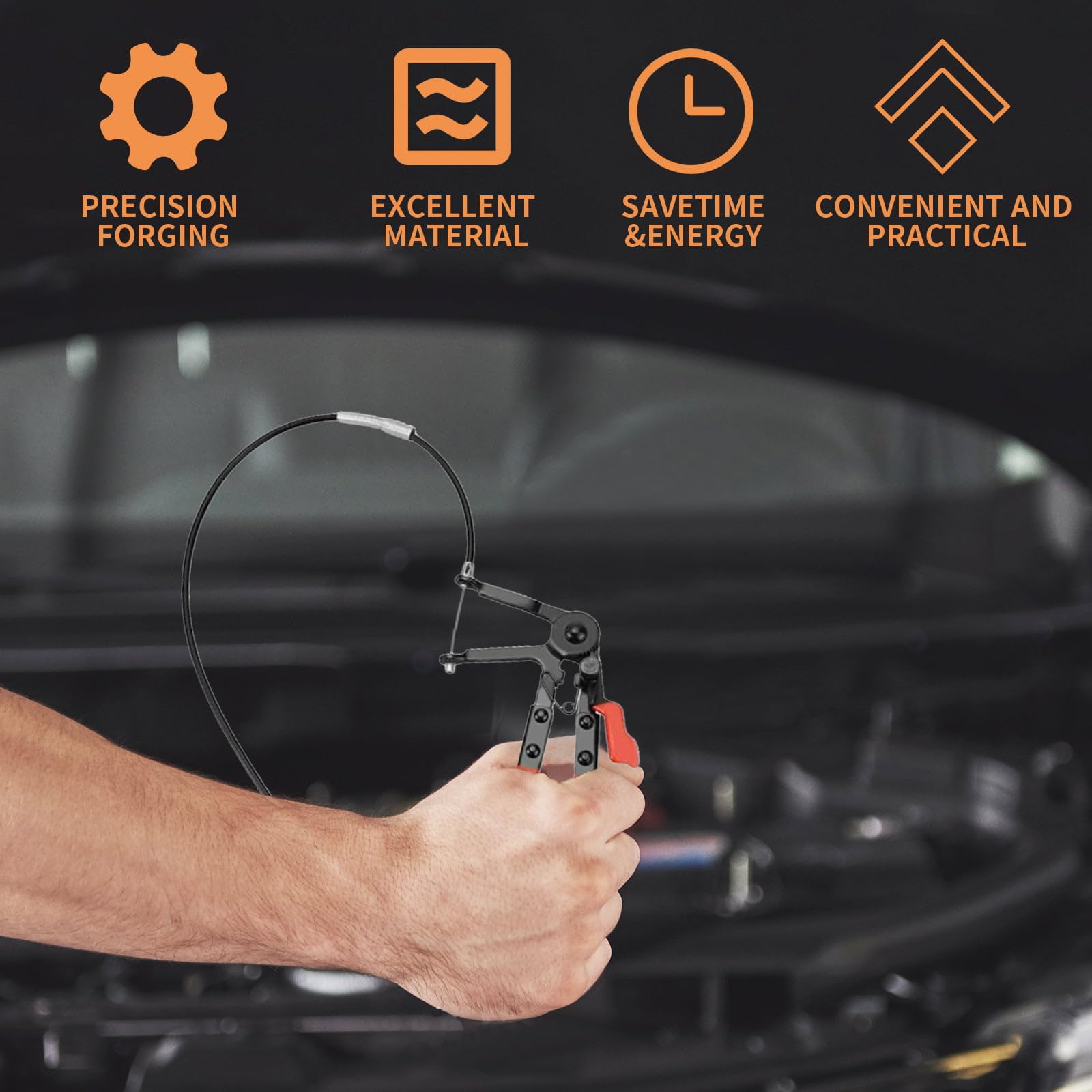 Flexible Long Reach Hose Clamp Plier, 65cm Cable-Type Spring Loaded Hose Clamp Removal Tool for Car Maintenance Fuel Pipes - Image 3