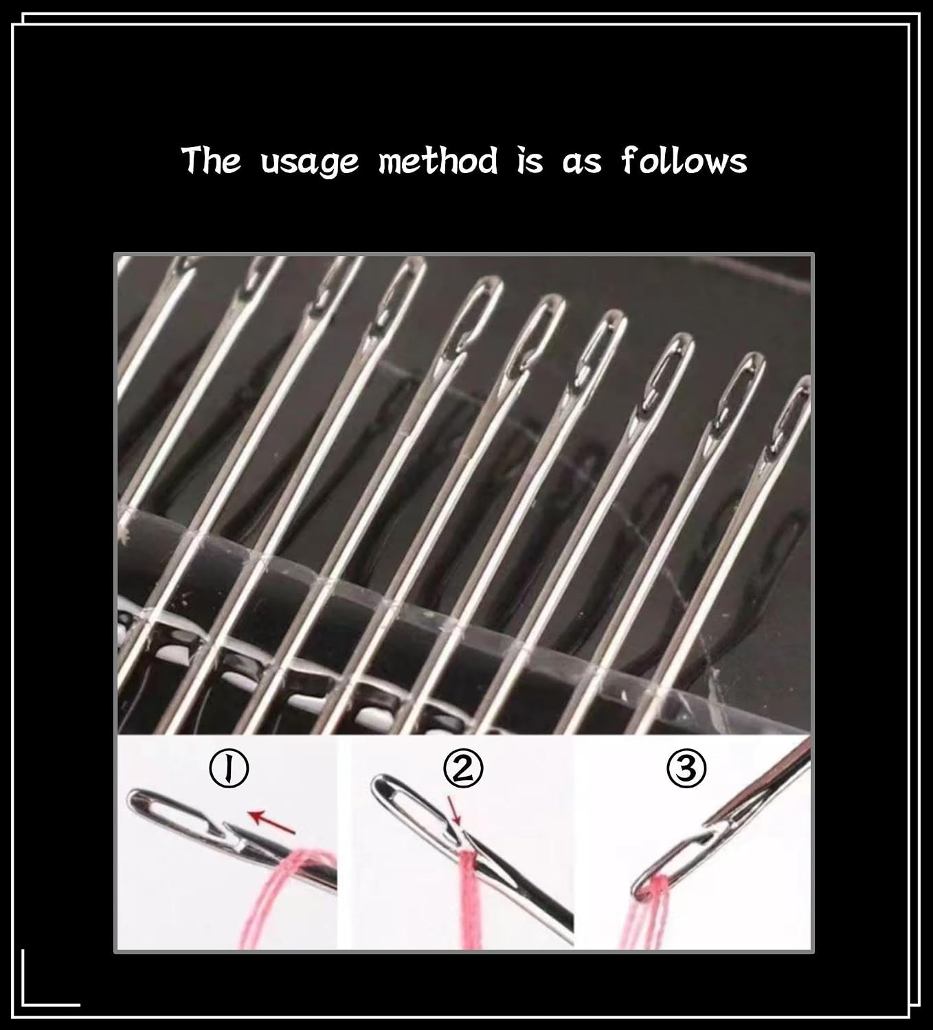 30 Pack Non Threading Sewing Needle Side Opening Sewing Needle with Wooden Needle Case+Square Storage Box+Black/White Threads Used for Sewing Clothes, Embroidery, etc(6 Mixed Sizes)