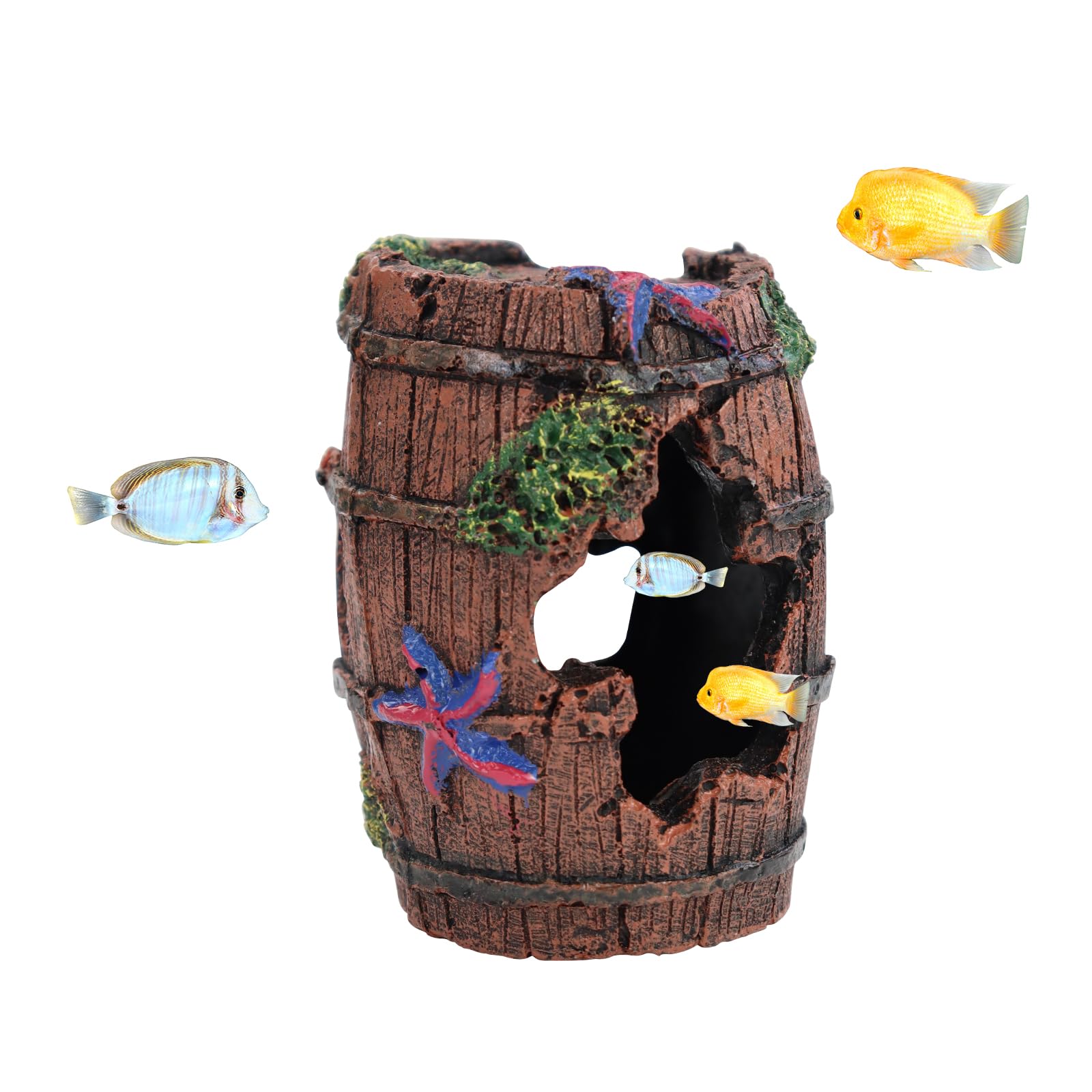 MultiValue Fish Tank Cave Decor, Resin Aquarium Broken Barrel Small Fish Hideout for Aquarium Betta Fish Hiding Playing House Shelter (A)