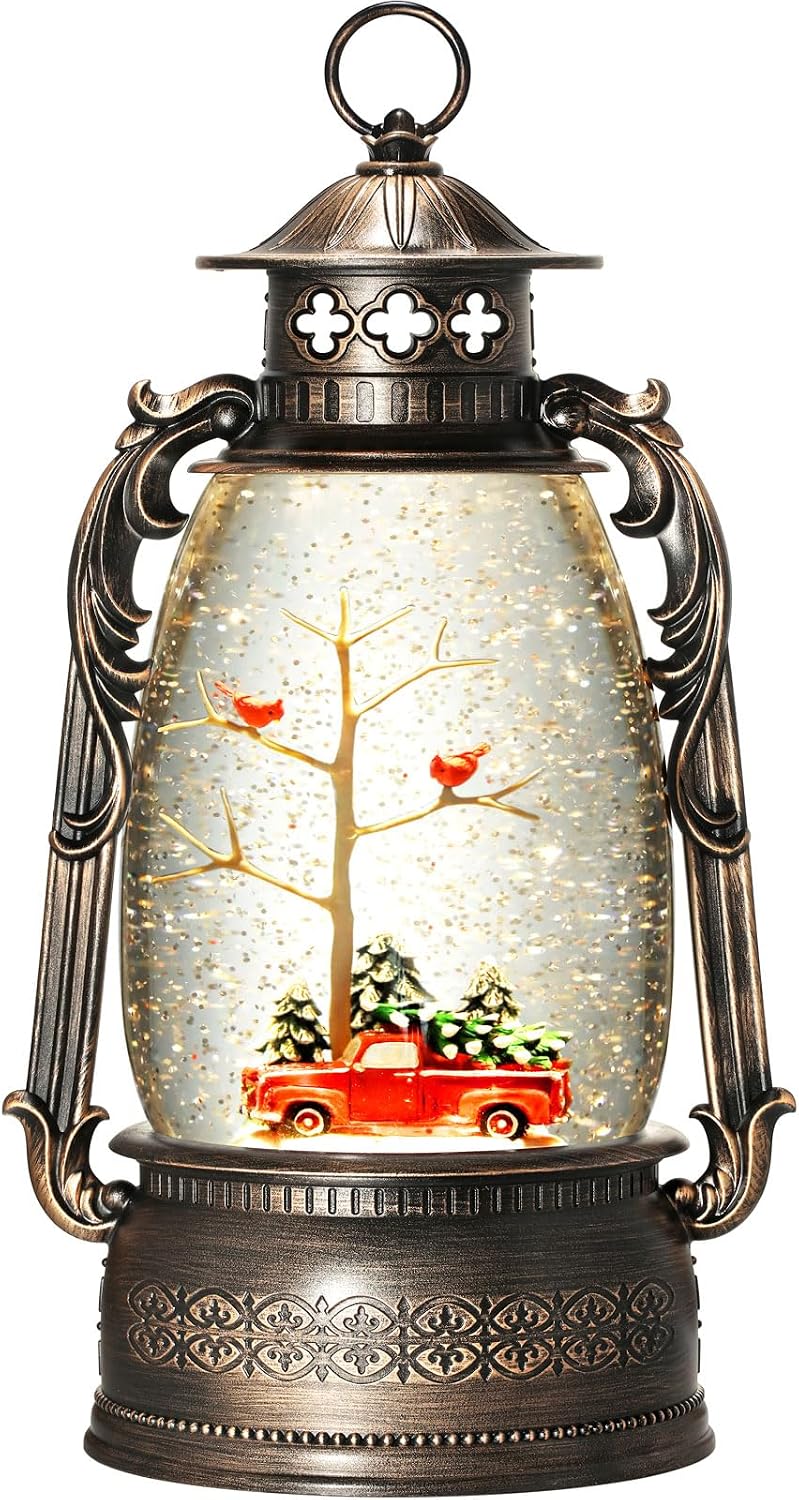 Amazon.com: Priddop Red Truck Snow Globe Christmas Snow Globe Lantern ...