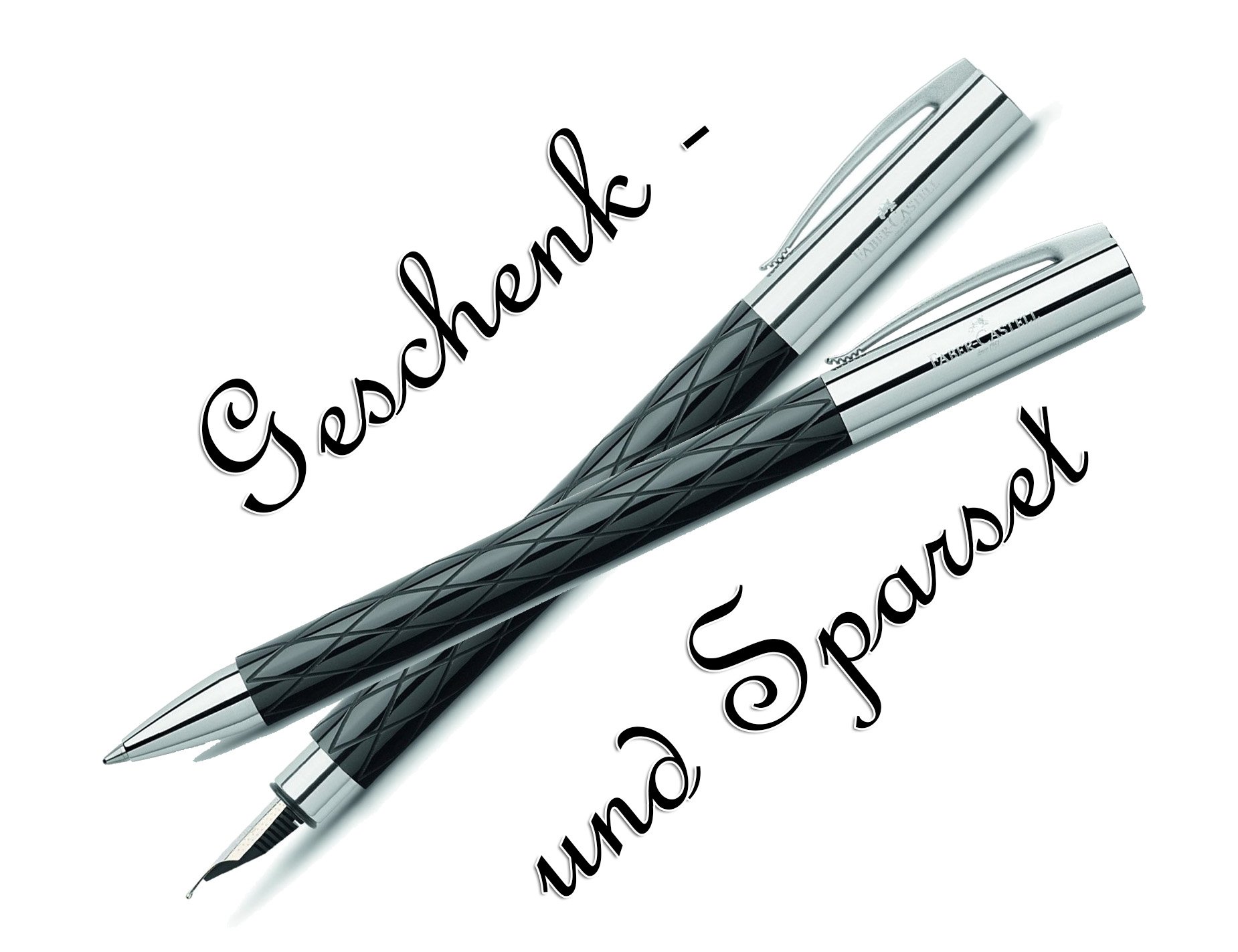 Faber Castell AMBITION Rhombus Kugelschreiber + Füllfederhalter [schwarz/chrom] Spar/-Geschenk Set inkl. Geschenkverpackung