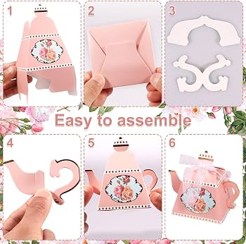 OPUHOHR Lot de 12 boîtes cadeaux vintage en forme de théière en papier pour thé, jardin, mariage, anniversaire, fête prénatale