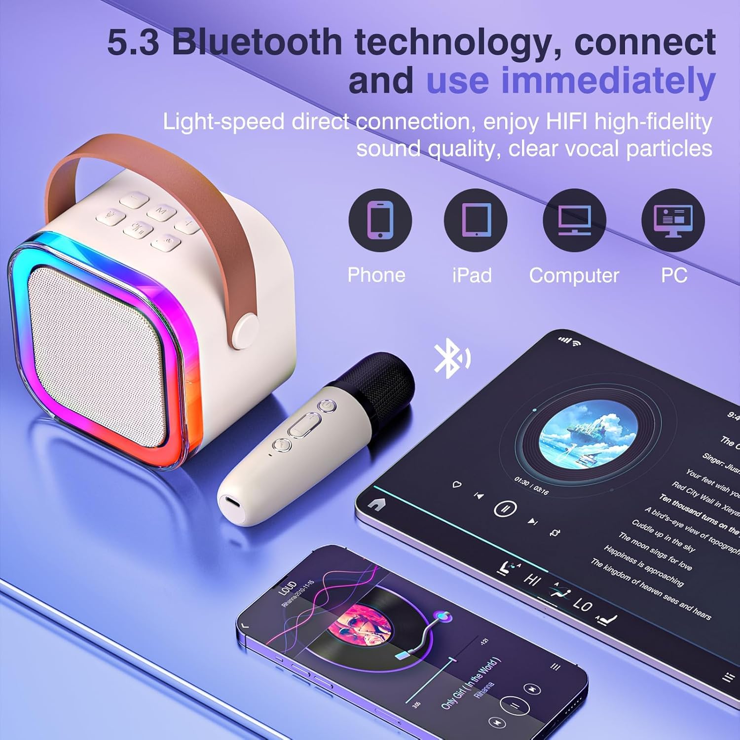 SUPERSTUD Karaoke Machine for Kids || Portable Bluetooth Wireless Speaker with Wireless Mic || Birthday Gifts for Girls & Boys || Speaker for Kids with Mic (Multicolor) - 1Mic only - Image 5 thumbnail