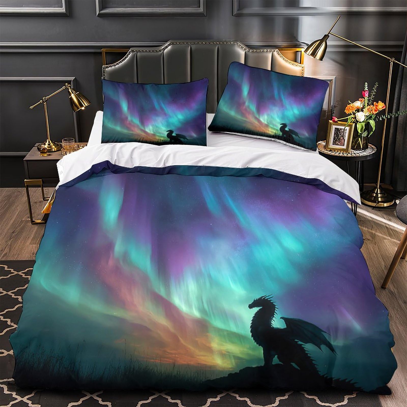 Parure de lit dragon 3D 200x200 housse de couette microallergénique ado