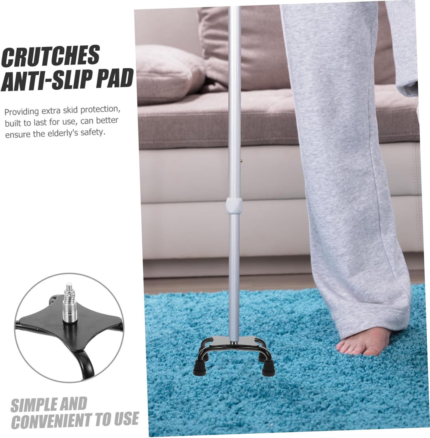 Beavorty Nonskid Cane Tip Replacement for Quad Support Slip Walking Stick Foot Covers Durable Trekking Pole Foot Pad Fit for Enhanced Safety and Stability