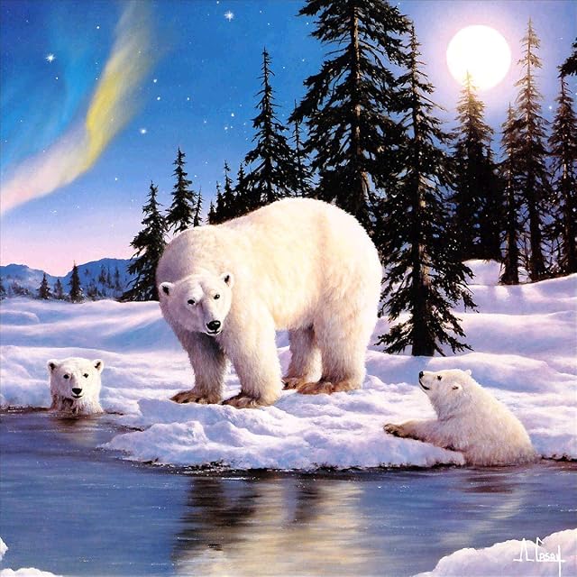 MXJSUA DIY 5D Polar Bear Diamond Painting Kits for Adults Round Full Drill Moon Diamond Art Kits for Kids Gem Art Rhinestone Arts Craft Canvas Diamond Art for Home Wall Art Decor 30X30cm