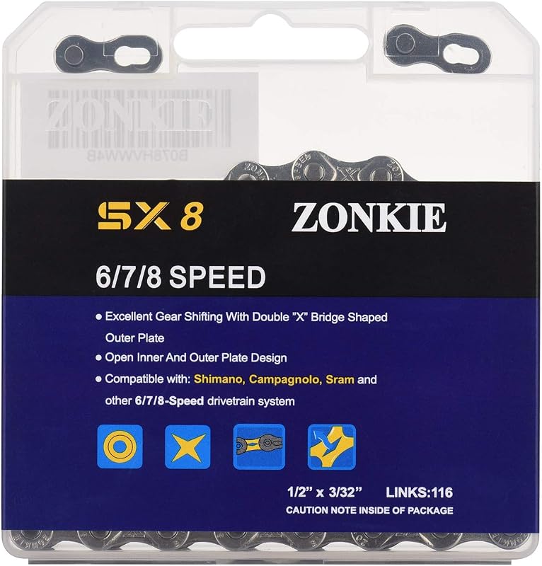 ZONKIE Kerékpárlánc 6/7/8 sebességes 116 láncszemmel Shimano SRAM KMC kompatibilis