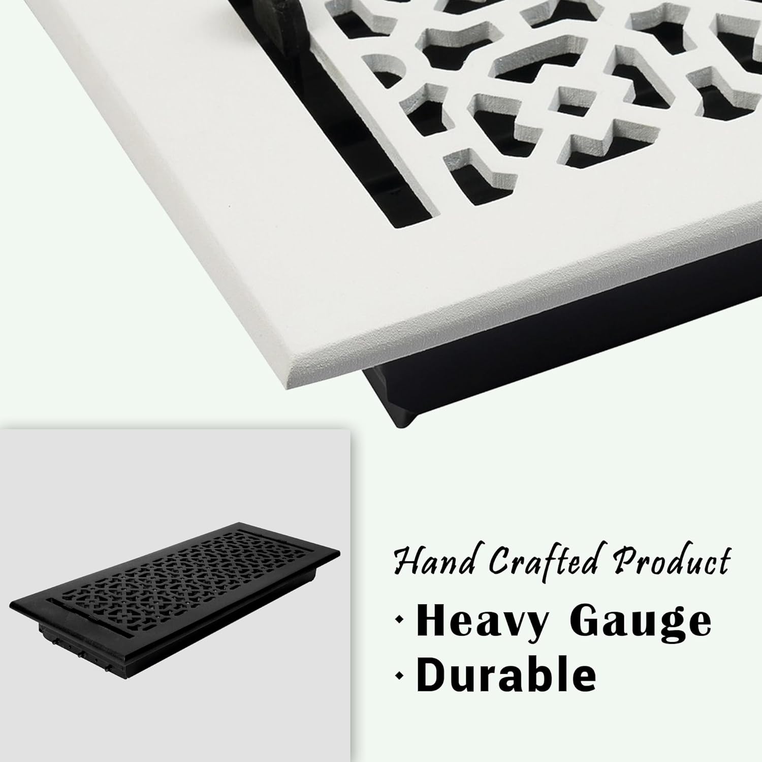 Achtek 6"x6" Duct (7-1/2"x7-3/4" Overall Size) Solid Cast Aluminum HVAC Air Supply Grill for Wall-Black with Screw Holes with Detachable Steel Louver | Powder Coated