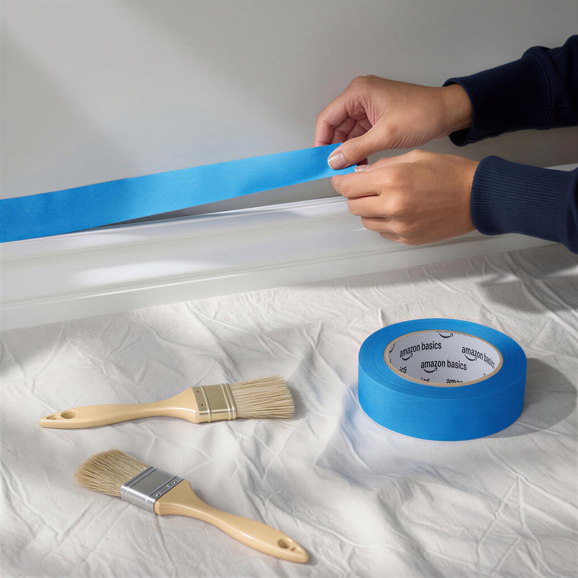 Amazon Basics Nastro adesivo per pittura, 3.6 cm x 55 m, confezione da 4 rotoli, Blu