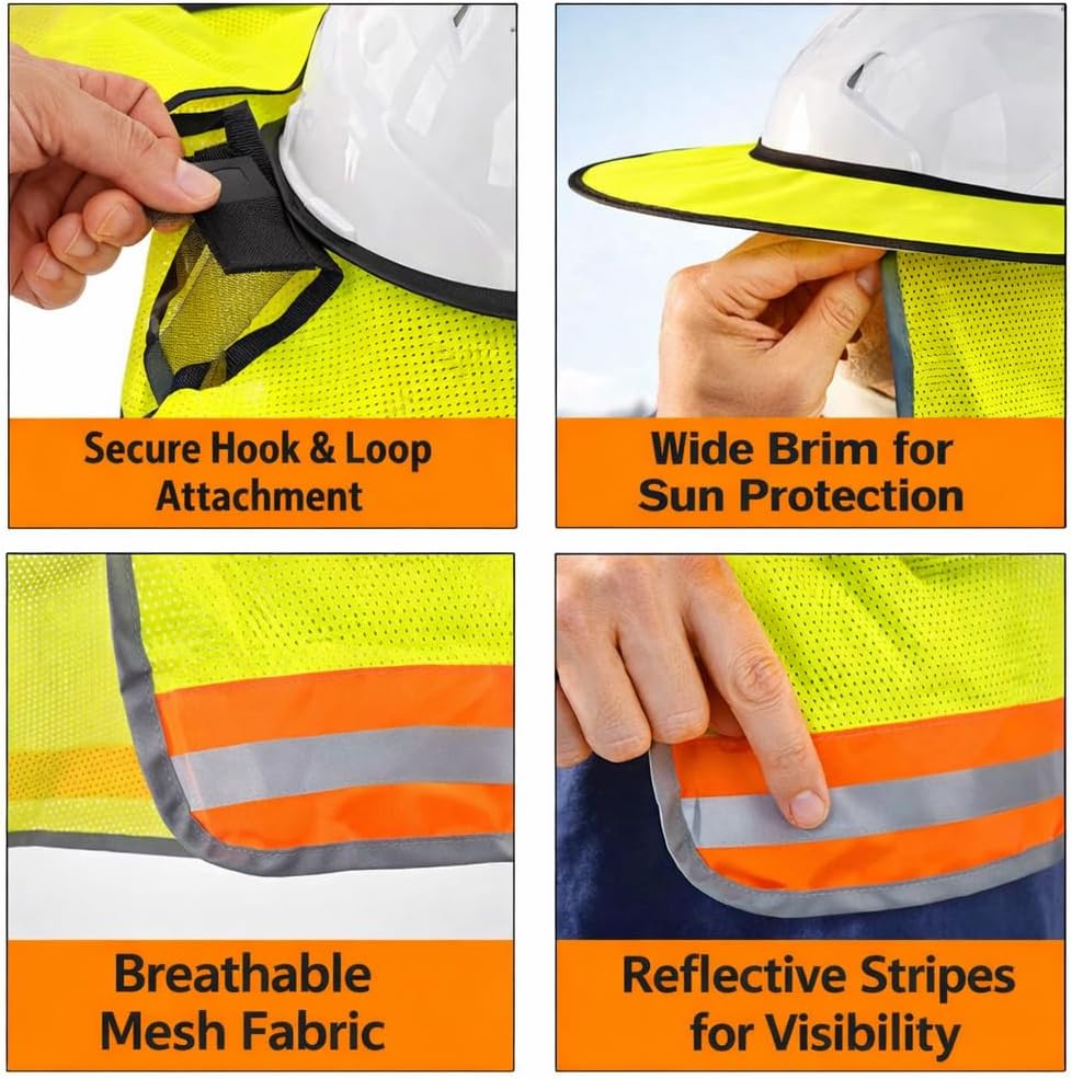 Hard Hat Sunshield, Full hard hat shade Coverage with Reflective Safety Strip, Universal hardhat visor Fit for All Hard Hats (4pcs)