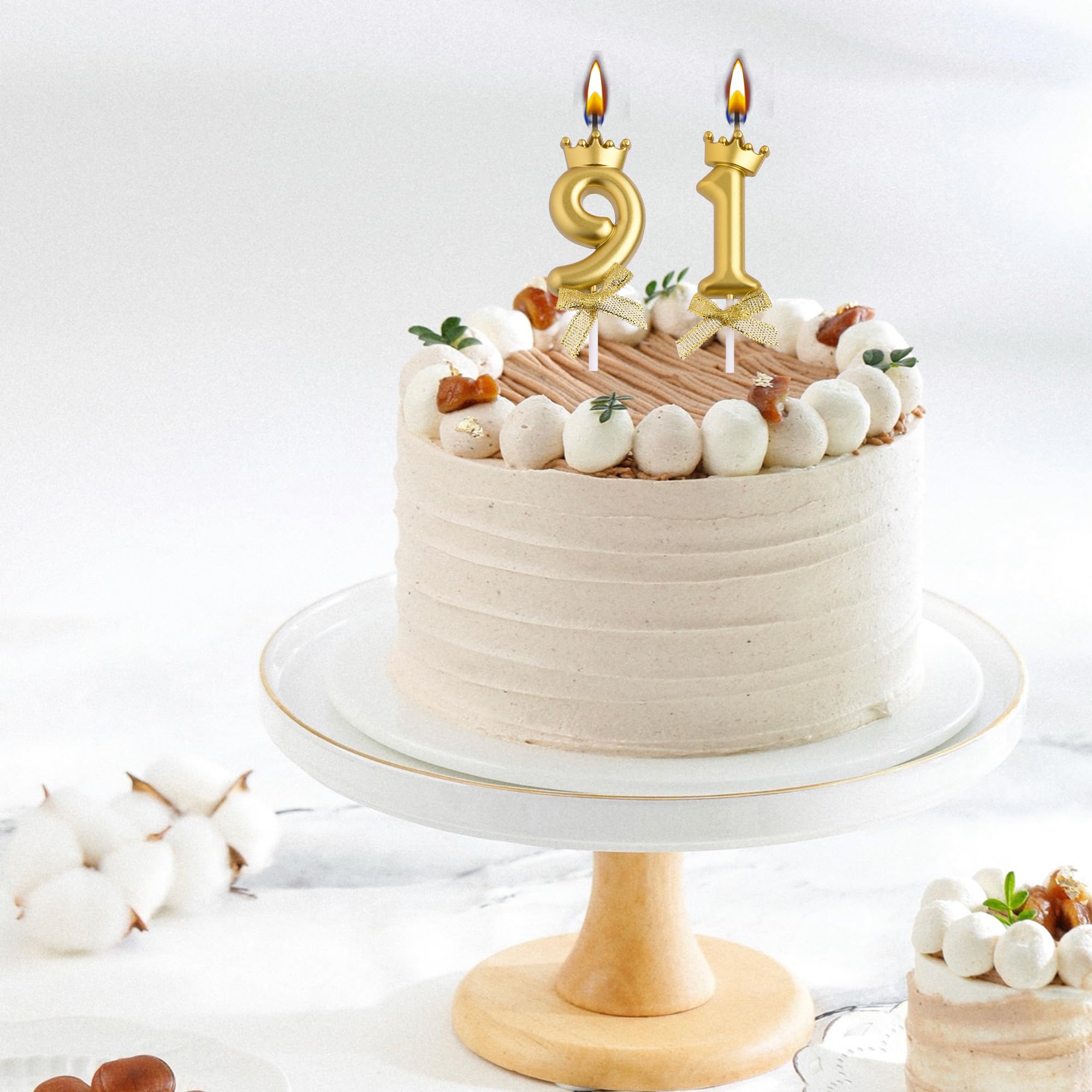 91st Birthday Candles - Pink Number Cake Topper For Women's 91st Birthday Party Decor