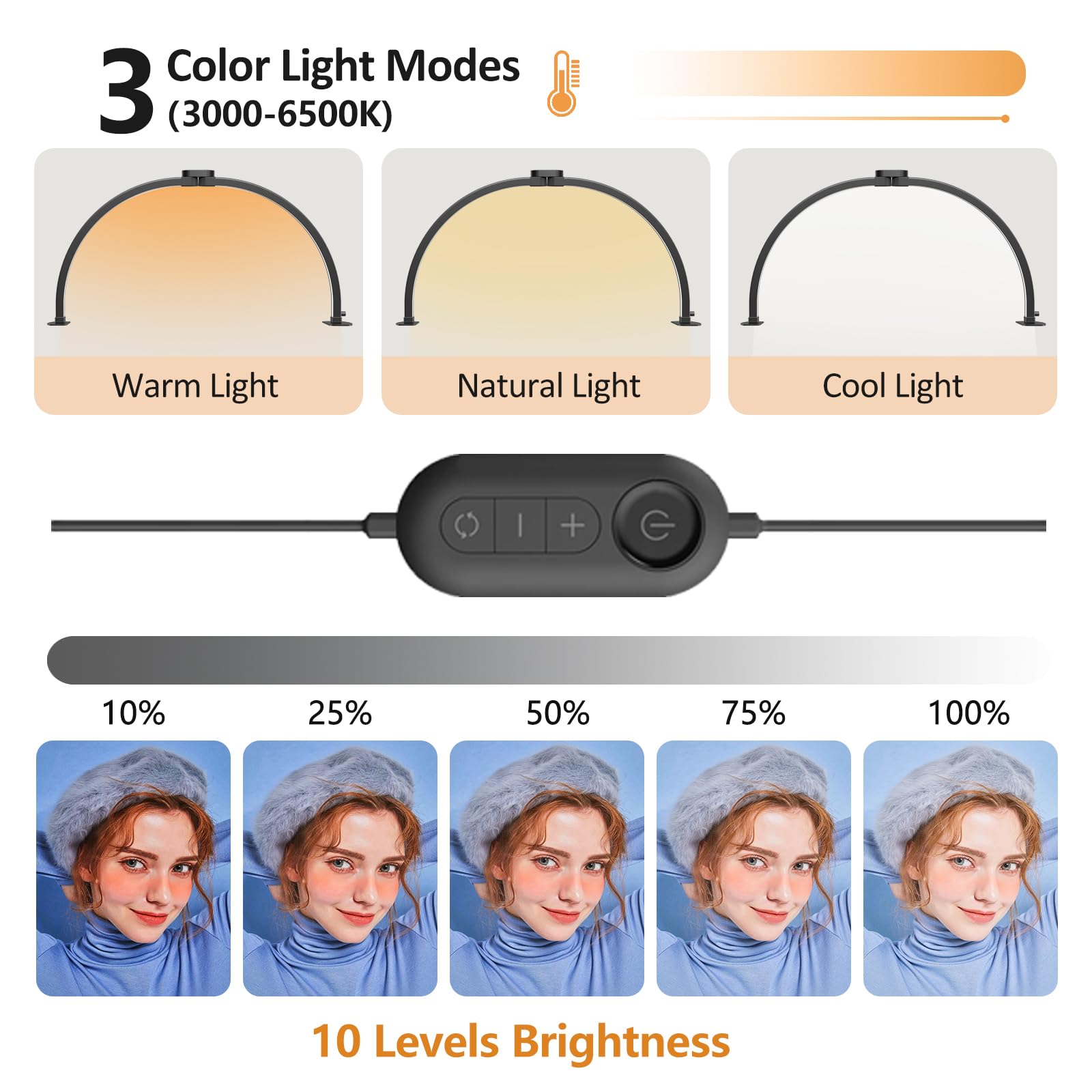 Halbmond Lampe für Nagel Schreibtisch, 74CM Faltbare LED Nageltischlampe für Nail Tech mit Telefonhalter, Halbmond Licht Ästhetiker Wimpern Licht für Wimpernverlängerungen, Tattoo (Schwarz)