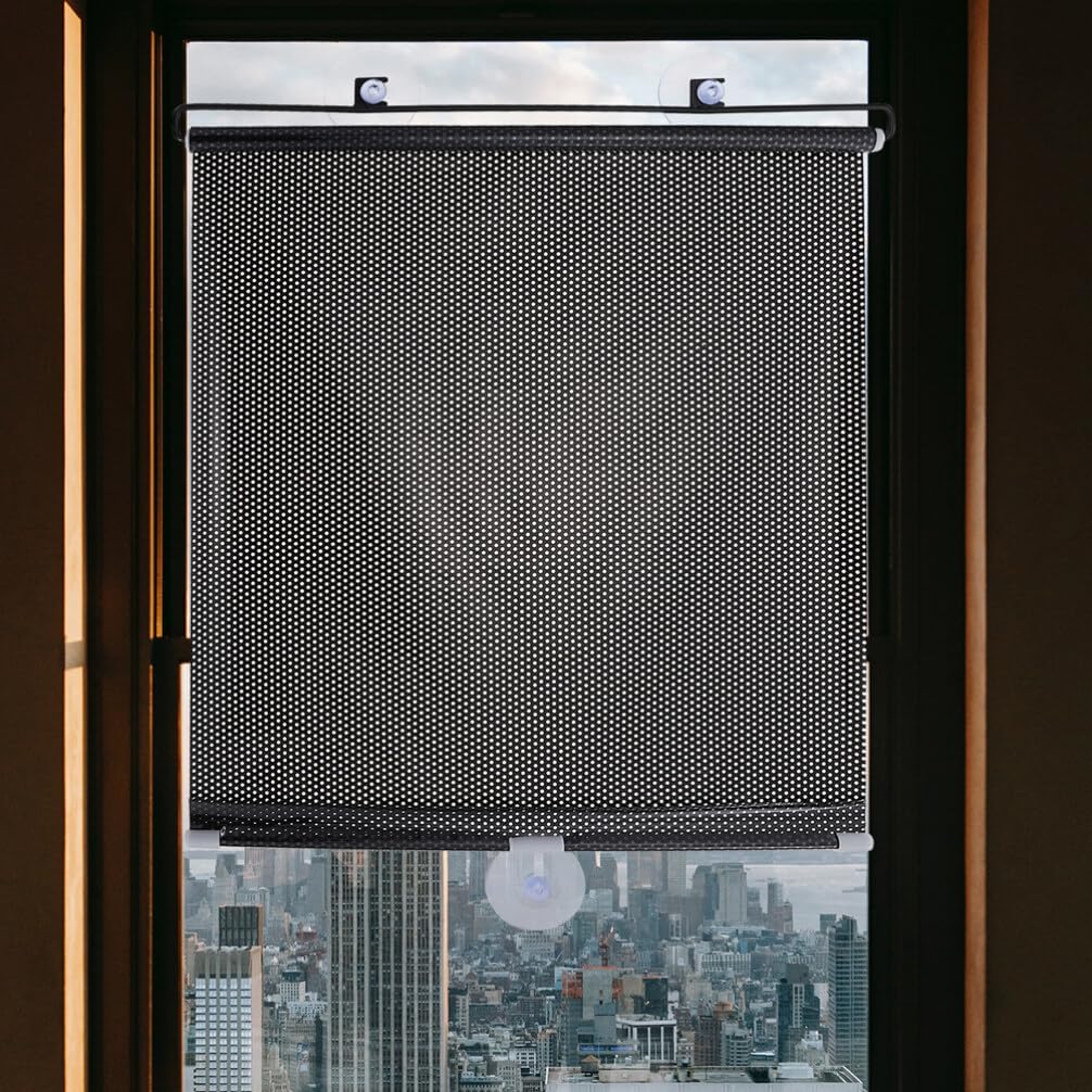 Hemoton Blackout Roller Blinds with Suction Cups 49.21X15.74In Nail-Free Window Shade for Privacy Light Control Sun Blocking in Kitchen Bedroom Living Room