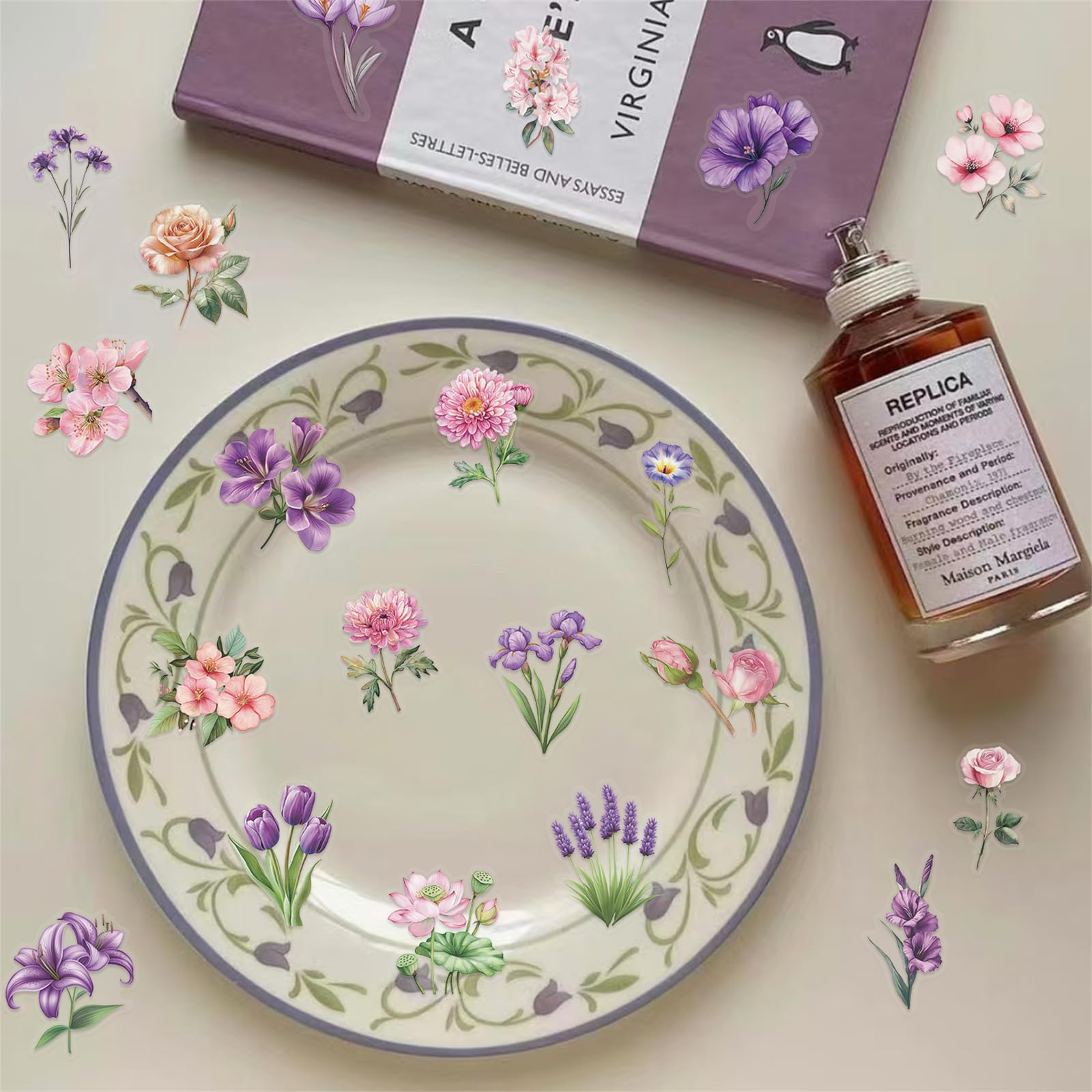 100PCS Victorian Transparent Stickers Pack,Aesthetic Retro Victorian Women Decor for Laptop Gifts for Kids Teens Adults Waterproof Vinyl PET Vintage Stickers for Scrapbook Phone Bike Party Favors: 100PCS Cute Flower Transparent Stickers Pack,Aesthetic Pink and Purple Flower Decor for Laptop Gifts for Kids Teens Adults Waterproof Vinyl PET Nature Stickers for Notebook Phone Bike Party Favors